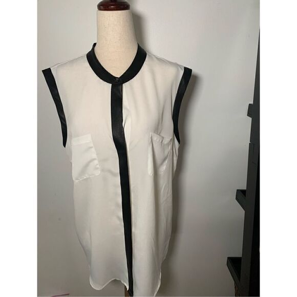 Rock and republic white shirt with leather large - Picture 1 of 4